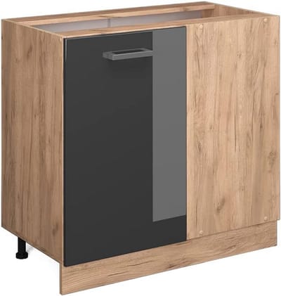 Keuken Hoekonderkast 86 cm Antraciet Hoogglans met Gouden Eik Accent - Modulair Systeem