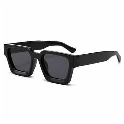 MoodLux Zonnebril Zwart - Unisex - Rechthoekig Montuur met Zwarte Glazen - Retro Festivalbril - UV400 Bescherming
