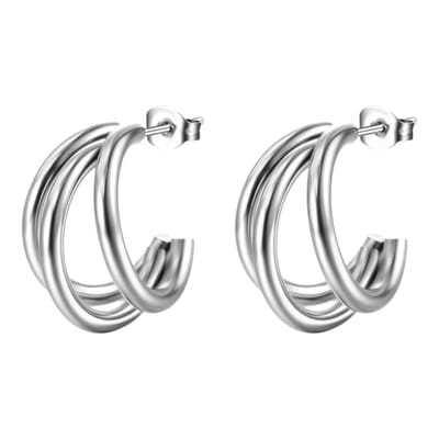 Aramat Jewels | Oorbellen | Triple Halve Oorringen RVS Zilverkleurig 25mm | | | |15mm | Staal | Volwassenen | Verkleurd niet