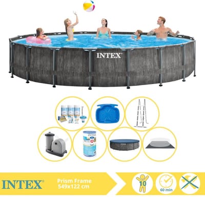 Intex Prism Frame Greywood Zwembad - Opzetzwembad - 549x122 cm - Inclusief Onderhoudspakket, Filter en Voetenbad