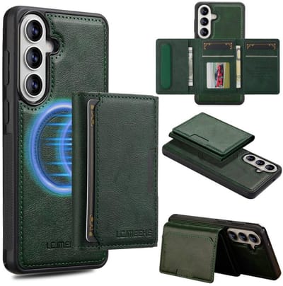 Telefoonhoesje geschikt voor de Samsung Galaxy A57 5G - Silicone TPU en kunst leer - groen back cover hoesje case met pasjeshouder - 4 pasjes afneembaar - MagSafe functie - L5