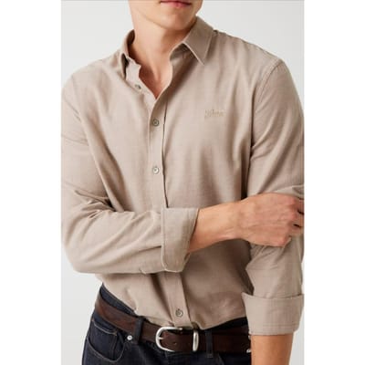 GUESS Ls Flannel Twill Shi English Brown Heathe Maat: S | Longsleeves Outlet | Heren | Beige