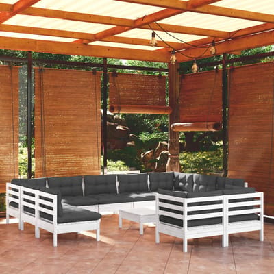 vidaXL - 12-delige - Loungeset - met - kussens - massief - grenenhout - wit