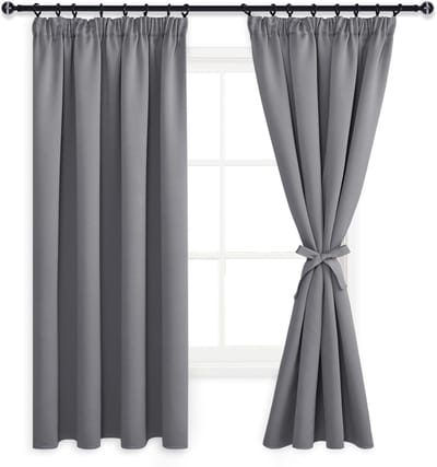 Famanu - Verduisterende gordijnen 117x137 cm, grijs, warmte-isolerend, set van 2