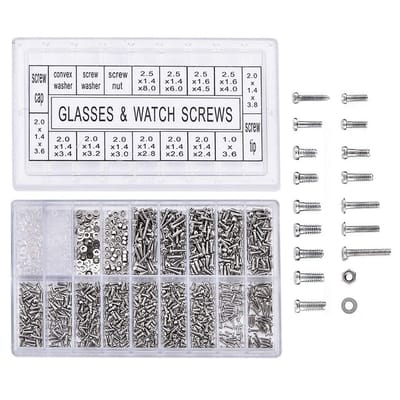 JHUBERS- Schroevenreparatieset 1000 Stuks - Schroevenset - Roestvrij Staal - Voor Brillen/Horloges - Diverse Maten - Inclusief Moeren/Afdichtingen - Schroeven