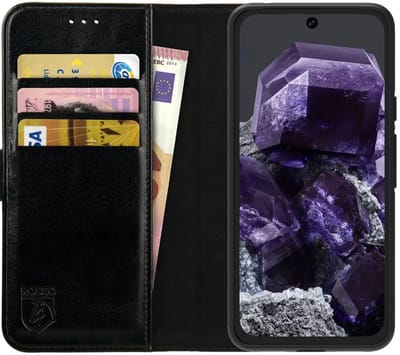 Rosso Element Geschikt voor Google Pixel 8a | Book Case Wallet Hoesje | Portemonnee | 3 Pasjes | Magneetsluiting | Stand Functie | Zwart
