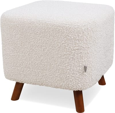 Nolon Julia Poef Bouclé Beige - Vierkant - Op Houten Pootjes - Voetenbank - 44 x 44 x 39 cm