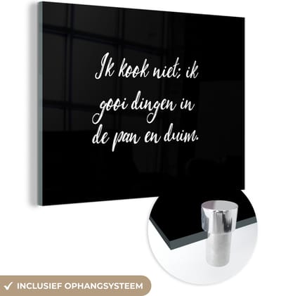 MuchoWow® Glasschilderij 120x90 cm - Schilderij acrylglas - Ik kook niet - Spreuken - Koken - Humor - Quotes - Foto op glas - Schilderijen