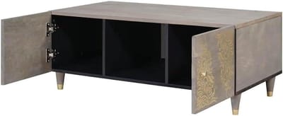 Salontafel - Woonkamertafel Koffietafel - Opbergen en Decoreren - Massief Mangohout - 100 x 54 x 40 cm - Grijs