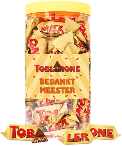 Toblerone Tiny chocolade "Bedankt meester" - cadeau voor meester - einde schooljaar - bedankt de leerkracht - chocoladecadeau - melkchocolade met honing, amandel en nougat - 500g