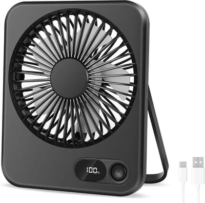 USB-bureauventilator, 2000 mAh USB-C oplaadbare tafelventilator, opvouwbare mini draagbare stille ventilatoren met LED-display, 180° verstelbare krachtige koeling, kleine ventilator voor kantoor