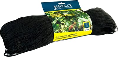 Edialux Vogelnet 4x10m fijnmazig, knooploos polyethyleen, rotvrij, weersbestendig, zwart, beschermt vijver, moestuin, balkon en bomen tegen duiven en vogels, ultieme vogelwering, 40m²