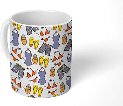Mok - Koffiemok - Badkleding - Patronen - Zomer - Mokken - 350 ML - Beker - Koffiemokken - Theemok