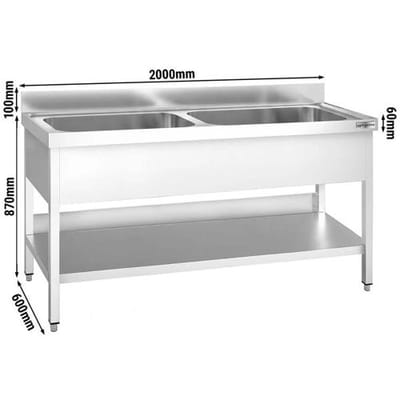 GGM Gastro Topfspültisch PREMIUM - 2000x600mm - mit 2 Becken