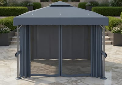 Luxe Aluminium Tuinpaviljoen 3x3 m met Zijwanden, Gordijnen & Muggennet – Weerbestendige Partytent voor Tuin & Terras – Antraciet | MedaHomeStore