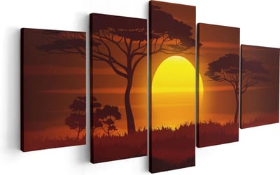 Artaza Canvas Schilderij Vijfluik Zonsondergang In De Savanne - Abstract - 100x50 - Foto Op Canvas - Canvas Print