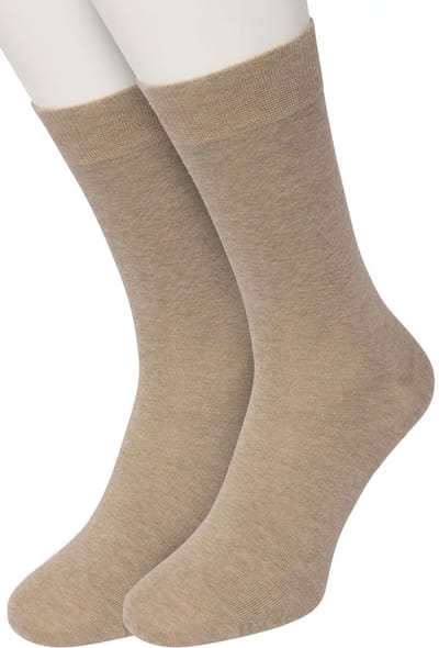 Bonnie Doon Basic Sokken Dames Taupe maat 36/42 - 2 paar - Basis Katoenen Sok - Gladde Naden - Brede Boord - Uitstekend Draagcomfort - Perfecte Pasvorm - 2-pack - Multipack - Effen - Gemeleerd - Licht Bruin - Beige - Taupe Heather - OL834222.376