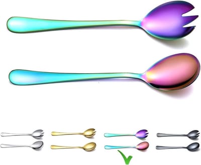 Kleurrijk RVS Saladebestek Set van 2, Bestaat uit Lepel en Vork, Ideaal voor Feestjes en Barbecues