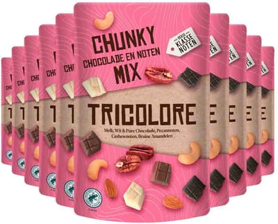 Verse Klassenoten Chunky Chocolade en Noten Mix Tricolore - 10 x 150 gr - Voordeelverpakking