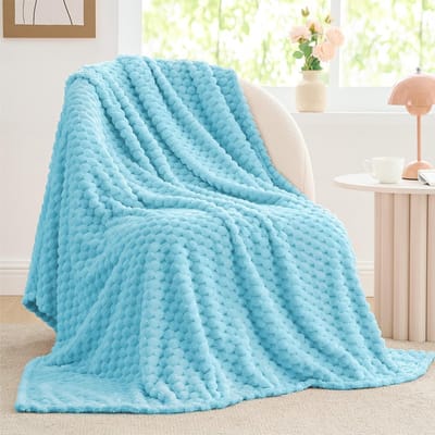 Wollen deken - Lichtblauwe deken met 3D jacquardversieringen, geschikt voor banken en bedden, zacht, comfortabel, warm, pluizig en geschikt voor alle seizoenen, 50x60 inch.