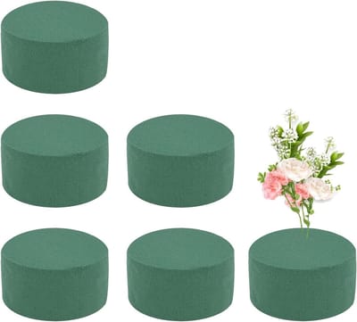 Set van 6 Bloemencilinders 8 x 4 cm Ronde Nat Schuim voor Bloemstukken en Creatieve Projecten