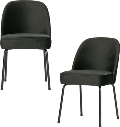 WOOOD Vogue Eetkamerstoelen - Velvet Stof - Zwart - Set van 2