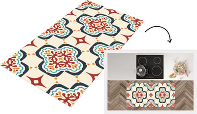 Keukenloper - Loper keuken - Bloemen - Tegel - Vector - Patroon - 120x60 cm - Keukenloper vinyl