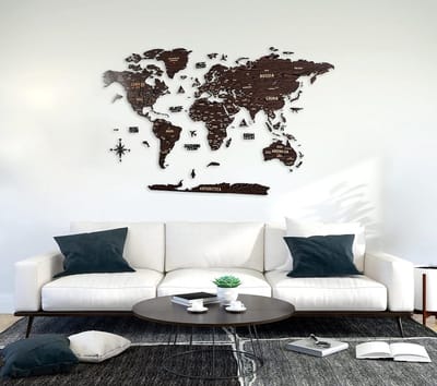 Houten Wereldkaart - 3D Wanddecoratie - Woonkamer Decoratie - Meerlagig Ontwerp - 150 x 80 cm - Houtkleur