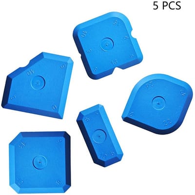 Kit d'outils de grattoir 5 pièces Ensemble de jointoiement Truelle de lissage Dissolvant de coulis Remplissage de joint en silicone Spatule de lissage pour le nettoyage du mastic bleu