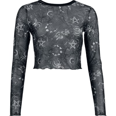 Jawbreaker - Gothic Shirt met lange mouwen - Tarot Deck Long Sleeve Mesh Top - S tot XXL - voor Vrouwen - zwart-wit