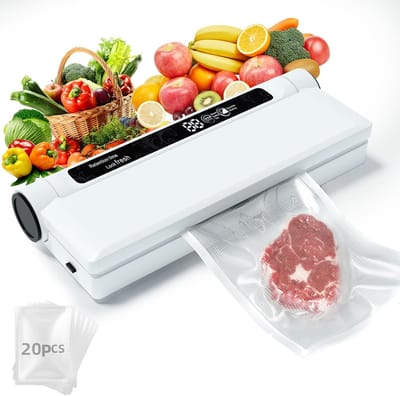 Vacuümmachine voor voedsel - Volledig automatische vacuümmachine voor thuis - Vacuümmachine voor kleine keukens - Vacuümverpakkingsmachine voor voedsel - Sterke zuigkracht - Natte en droge modus - Inclusief 20 vacuümzakken - Compact en lichtgewicht