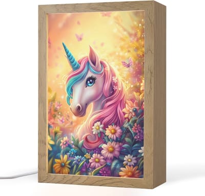 Nachtlampje 20x30 cm - Kinder lampje - Eenhoorn - Roze - Kleurrijk - Sprookjesbos - Tafellamp kinderkamer - Slaapkamer lamp - Bedlamp kinderen - Kinderlampje stopcontact - Wandlamp babykamer - Nachtlampjes