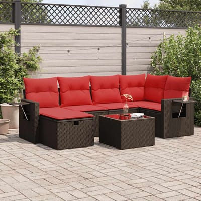 vidaXL - 7-delige - Loungeset - met - kussens - poly - rattan - bruin