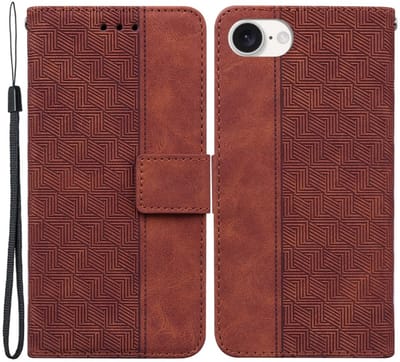 Coverup Hoesje - Geschikt voor iPhone 16e / 17e Hoesje - Coverup Geometric Book Case - Bruin