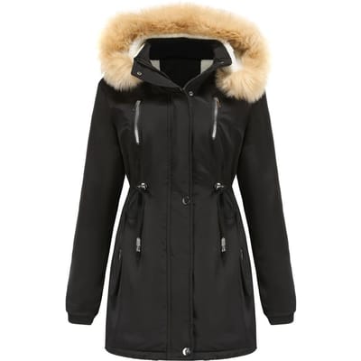 Dames Winter Dik Lamswol Katoen Gewatteerde Jas Losse Katoen Gewatteerde Jas met Afneembare Capuchon en Fluweel Warme Jas S