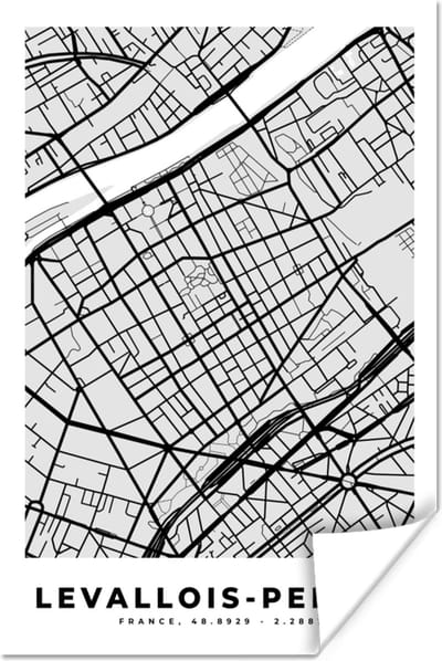 Poster Stadskaart - Frankrijk - Kaart - Levallois-Perret - Plattegrond - 120x180 cm XXL