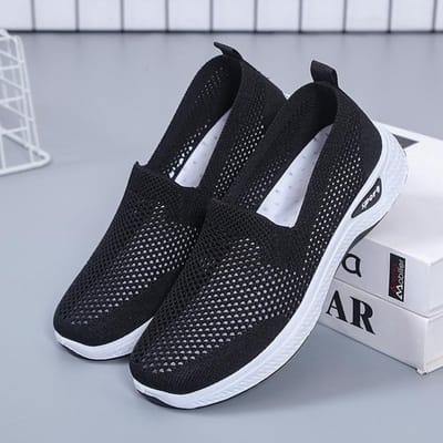 Chaussures pour femmes Été Confort Grande Taille Dames Maille Respirante Chaussettes Baskets Femmes Chaussures de Sport Décontractées Légères Plates Mocassins pour Femmes 37 noir