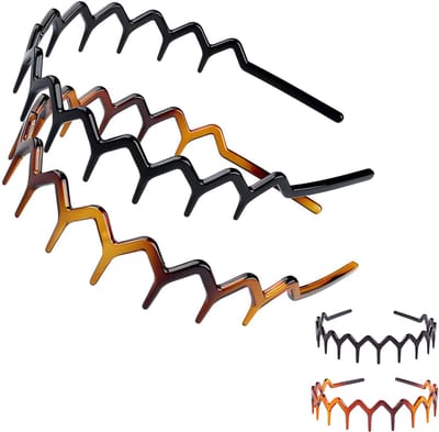 2 stuks - Zigzag haarbanden set - Diadeem - Anti slip sport haarband – Dames - Unisex – Zwart & bruin