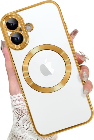 Magsafe Hoesje Geschikt voor iPhone 17 hoesje Transparant / Goud - Lens beschermer – backcover