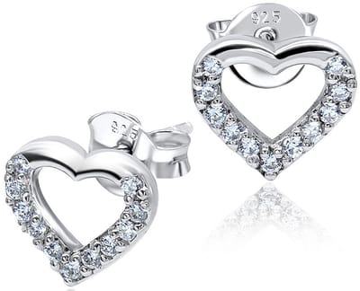 Joy|S - Zilveren hartje oorbellen - elegance - 8 mm - zirkonia - oorknoppen