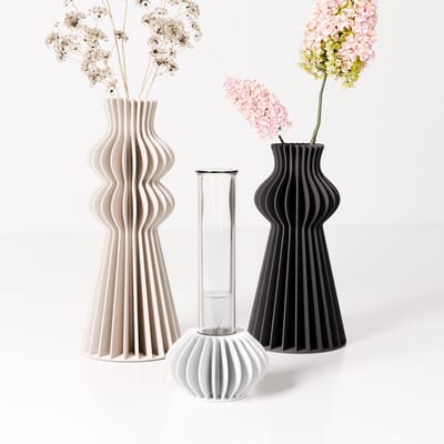 Fleuriek - Tafeldecoratie vaasjes set van 3 - Zwart, beige, wit - Stijlvolle stekvaasjes met reageerbuisje