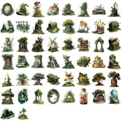 50 Pièces Mignonnes Stickers Sorcière de la Forêt PET Stickers Naturels de Forêt DIY Décoration Moto Valise Autocollants Téléphone Ordinateur Portable