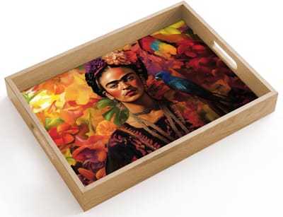 Dienblad hout 40x30 cm - Schootdienblad - Vrouw - Bloemen - Papegaai - Schilderachtig - Borrelplank rechthoek - Plateau dienbladen
