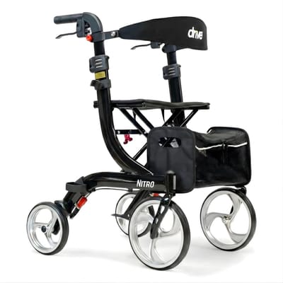 Rollator Nitro Medium - Zwart - 1.60m tot 1.80m - Lichtgewicht - Weggewerkte remkabels