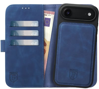 Rosso Element Geschikt voor Apple iPhone Air | Uitneembaar 2-in-1 Hoesje | Luxe Portemonnee | Back Cover en Book Case | Pasjeshouder | Blauw