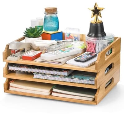 3-in-1 Stapelbare Papieren Dienbladen - 3-Laags Document Organizer voor A4-papier, Tijdschriften en Kantoorbenodigdheden