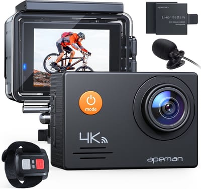 Apeman A79 Sport Action Camera 4k 20MP - 40M Waterdicht Onderwatercamera - Helmcamera - Actiecamera WIFI Afstandsbediening - Externe Microfoon Accessoires Kit