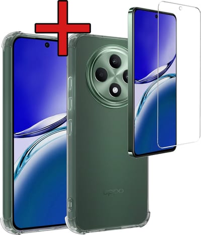 Hoesje - Met Screenprotector - Geschikt voor Oppo Reno 12 F - Sterk & Shockproof - Back Cover - Siliconen Case - Telefoon Hoes - Shock Proof - Telefoonhoes - Transparant
