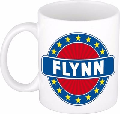 Bellatio Decorations - Flynn voornaam - koffiemok - beker - wit/blauw - 300 ml - Cadeau - Heren - Collega - Vaderdag - Verjaardag