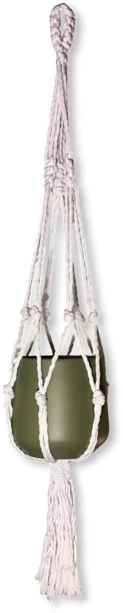 Plantenhanger 'Boho' - Kies kleur en lengte - Wit - 100 cm lang - Katoenkoord - Geschikt voor Pot met Diameter t/m 25 cm - Handgemaakt in ons Macramé Atelier - Prijs per Stuk - Let op: Exclusief Pot - Inclusief Verzendkosten